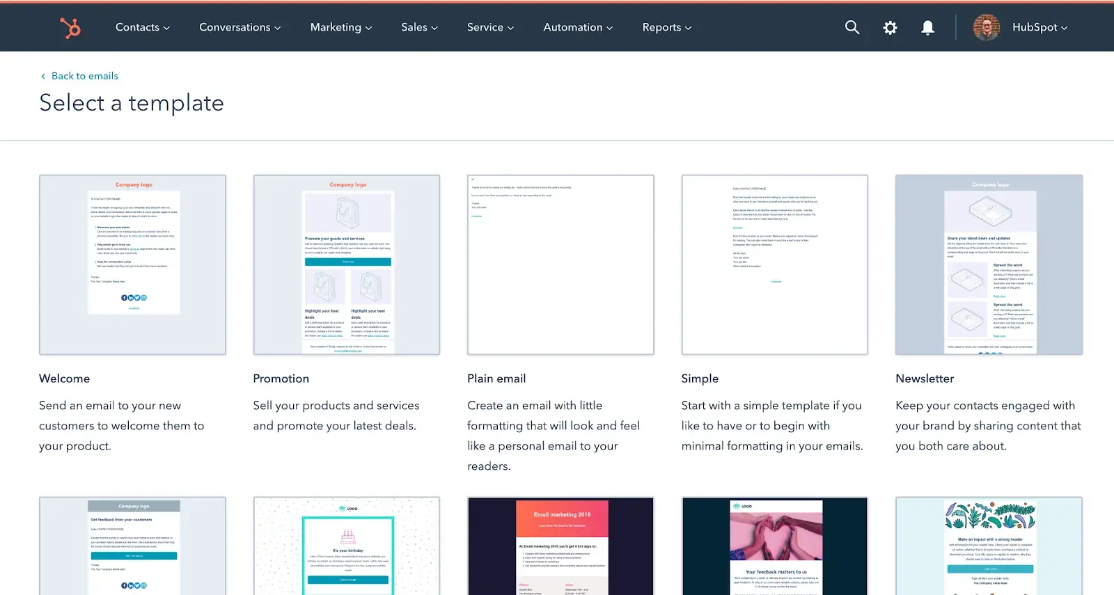 Ein Screenshot der HubSpot E-Mail-Marketing-Benutzeroberfläche für die Event-Planung