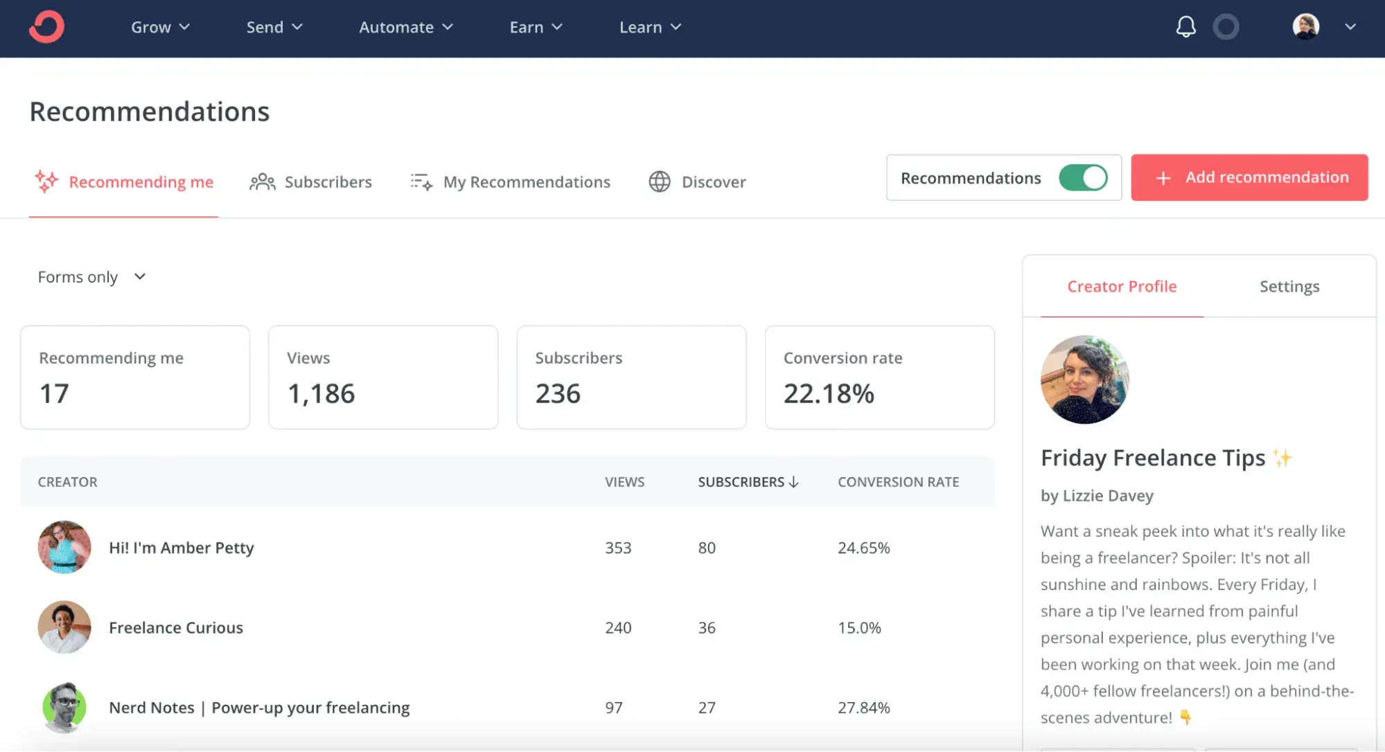 Ein Screenshot der Kit E-Mail-Marketing-Benutzeroberfläche für die Event-Planung