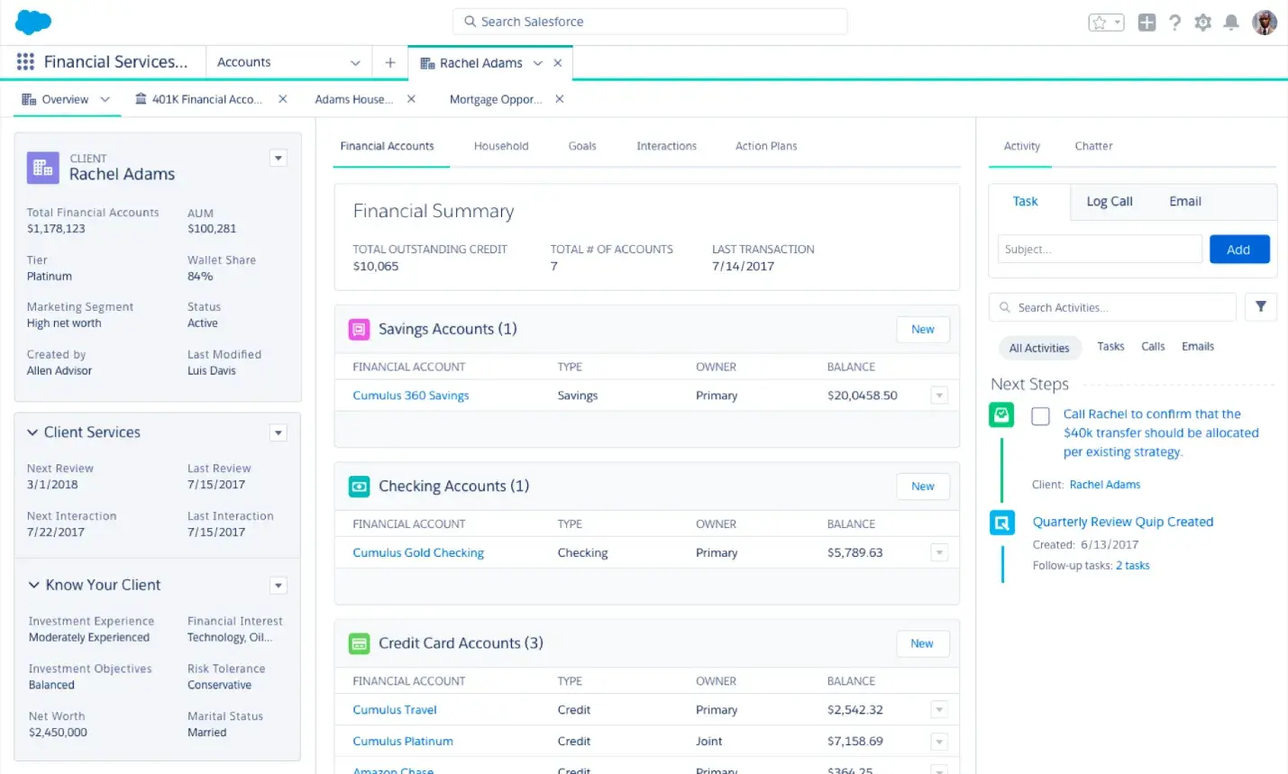 Screenshot der Benutzeroberfläche der E-Mail-Marketingsoftware von Salesforce Financial Service Cloud