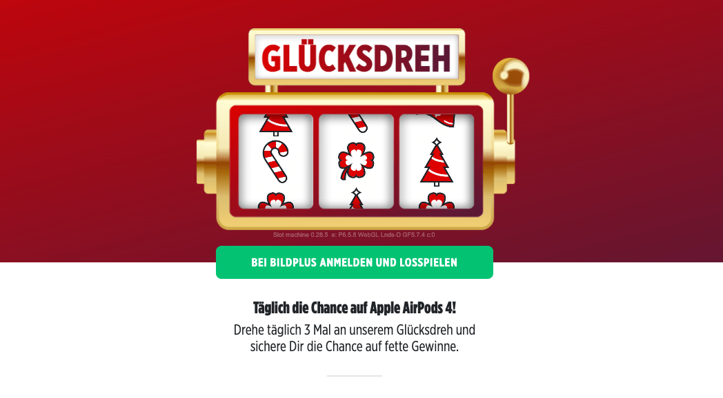 Ein Screenshot des Gewinnspiels der Zeitung BILD.